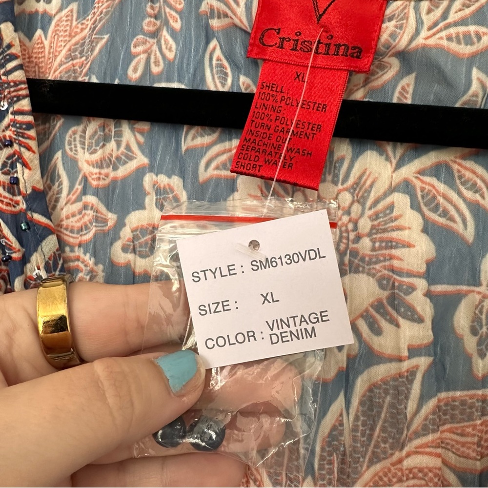 V Cristina Bohemian (XL) Sheer Embellished Tunic Top/Dress - Longsleeve, Printed - Picture 8 of 9